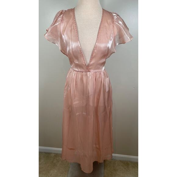 REFORMATION Glory Sheer Organza Tulle Deep V Ruffle Sleeve Pink Midi Dress Sz XS - Picture 4 of 10